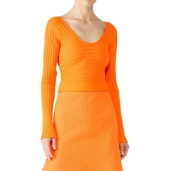 Tibi Orange Tech Poly Ribbed Wrap Sweater - Picture 2 of 10
